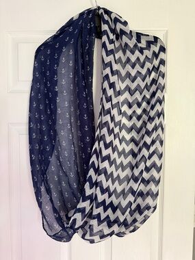 Navy & White Chevron and Anchor Infinity Scarf